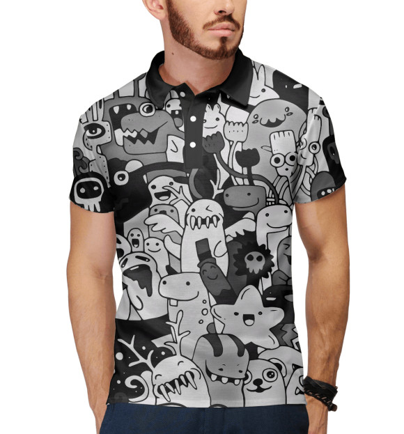 Мужское поло с изображением Монстры цвета Белый