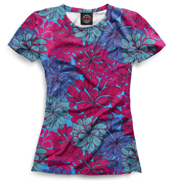 Футболка для девочек с изображением Цветы цвета Синий