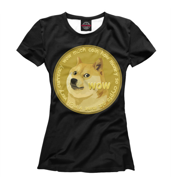Женская футболка с изображением Doge Coin цвета Белый