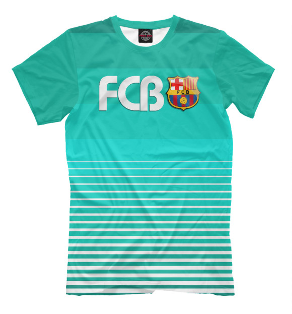 Мужская футболка с изображением FCB цвета Грязно-голубой
