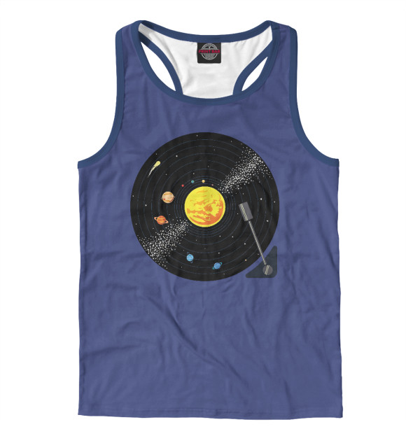 Мужская майка-борцовка с изображением Пластинка космос цвета Белый