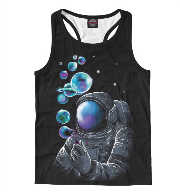 Мужская майка-борцовка с изображением Космонавт и планеты цвета Белый