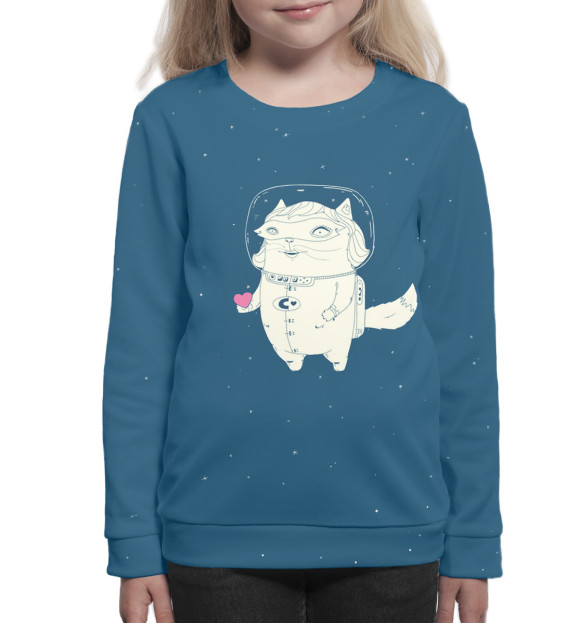 Свитшот для девочек с изображением Кот и лисичка в космосе цвета Белый