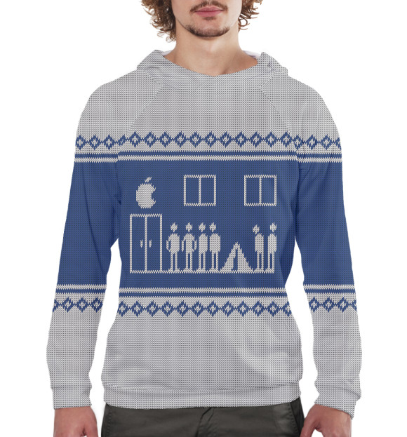 Мужское худи с изображением Свитер с оленями цвета Белый