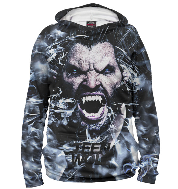 Мужское худи с изображением Волчонок цвета Белый