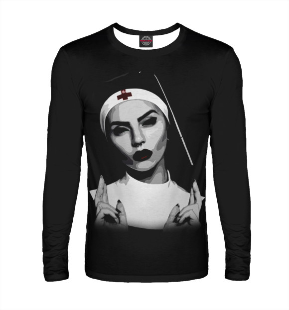 Мужской лонгслив с изображением Монашка с артэффектом цвета Белый