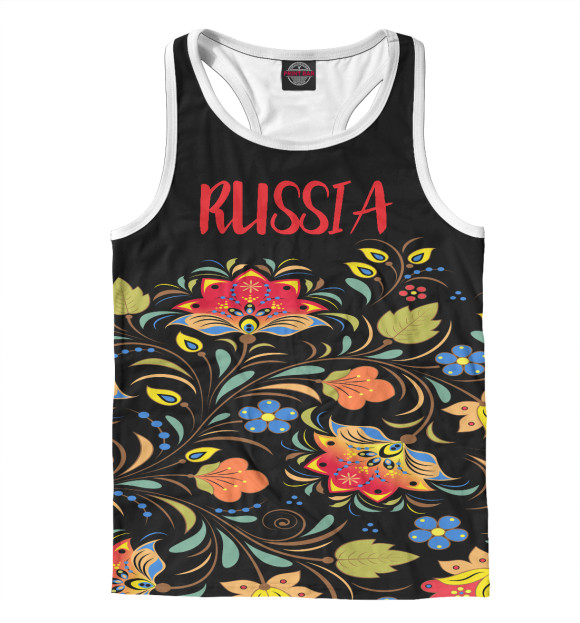 Мужская майка-борцовка с изображением Россия Хохлома цвета Белый