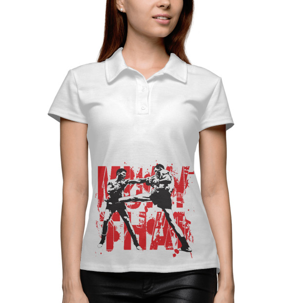 Женское поло с изображением Муай Тай цвета Белый