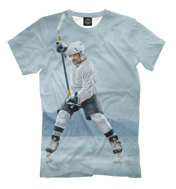 Мужская футболка с изображением Хоккеист цвета Серый