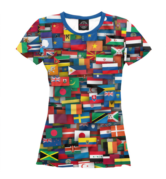 Женская футболка с изображением Флаги всех стран цвета Белый