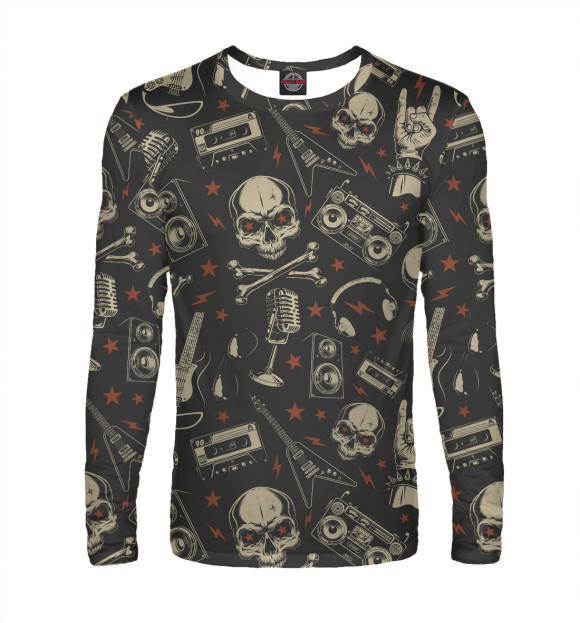 Мужской лонгслив с притом Rock music цвета Белый Мужской лонгслив с изображением Rock music цвета Белый