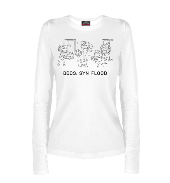 Женский лонгслив с изображением DDoS: SYN Flood цвета Белый