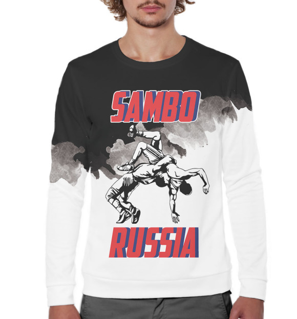 Мужской свитшот с изображением Самбо цвета Белый
