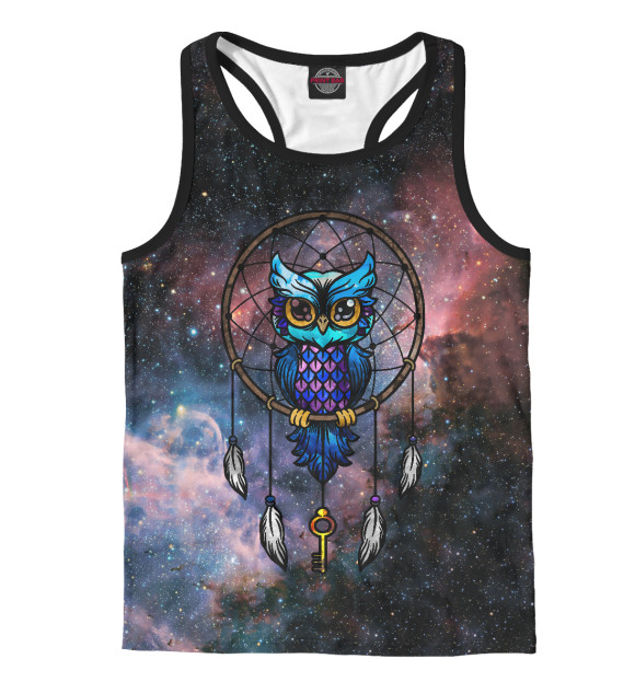 Мужская майка-борцовка с изображением Сова космос цвета Белый