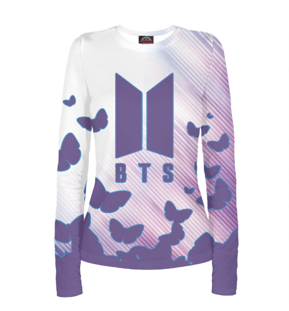 Женский лонгслив с изображением BTS цвета Белый