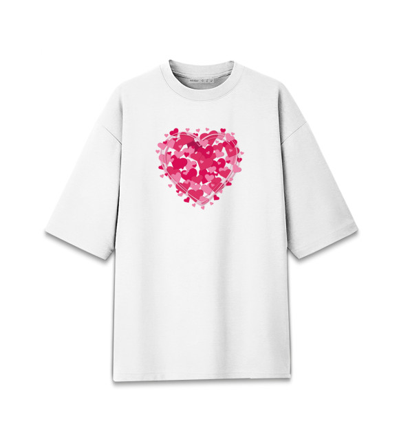 Женская футболка оверсайз с притом Сердце в сердце цвета Белый Женская футболка оверсайз с изображением Сердце в сердце цвета Белый