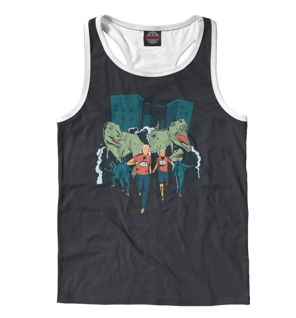 Мужская майка-борцовка с изображением Нападение динозавров цвета Белый