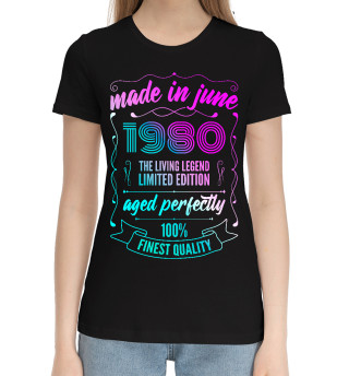 Хлопковая футболка для девочек Made In June 1980 Vintage Neon