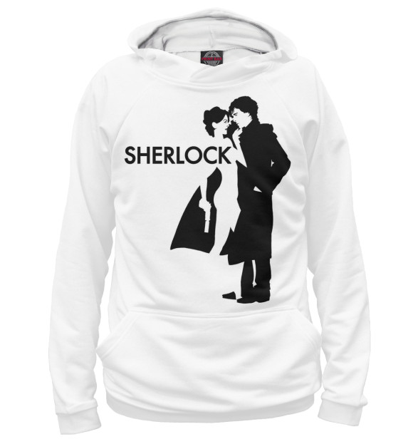Мужское худи с изображением Шерлок - Sherlock цвета Белый