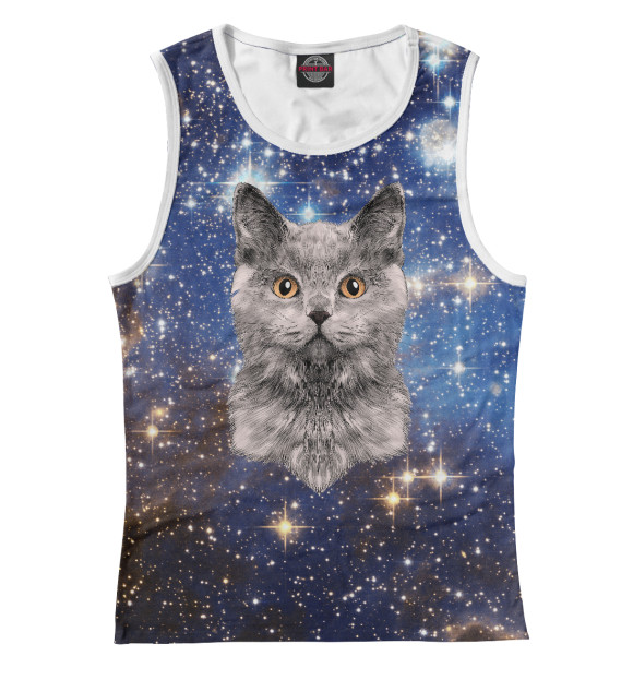 Майка для девочки с изображением Серый кот цвета Белый