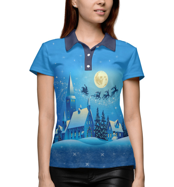 Женское поло с изображением Новогодняя ночь цвета Белый