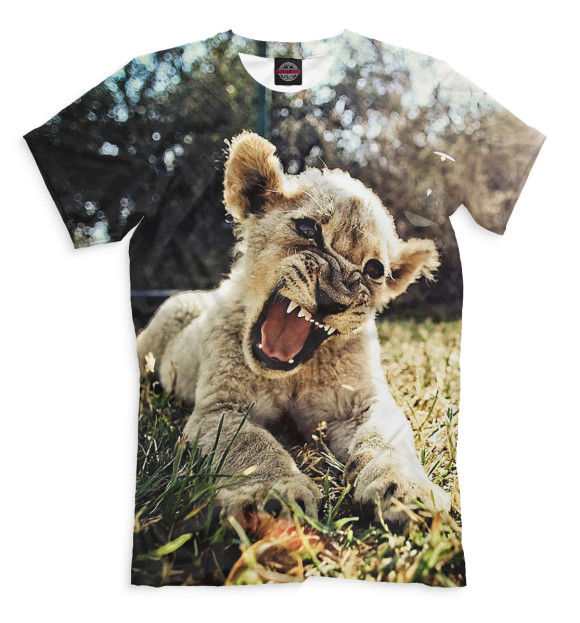 Мужская футболка с изображением Львенок цвета Молочно-белый