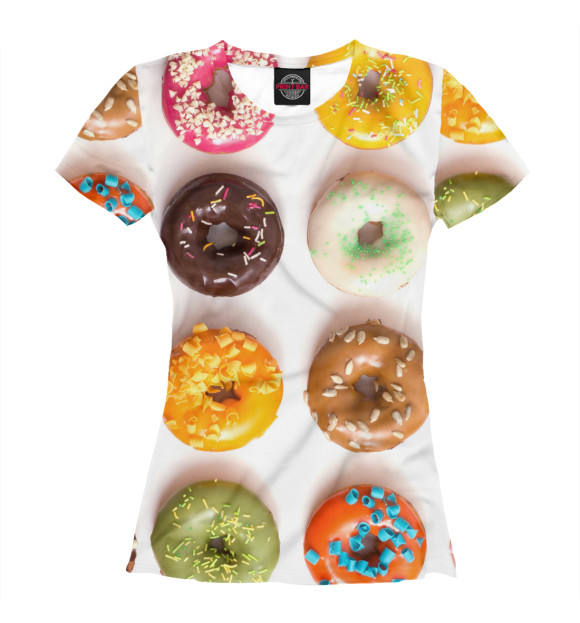 Женская футболка с изображением Пончики цвета Белый