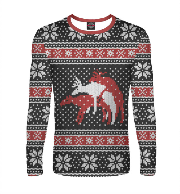 Мужской лонгслив с изображением Олени втроём цвета Белый