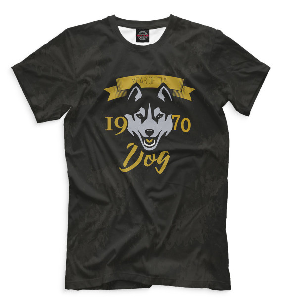 Мужская футболка с изображением Год собаки — 1970 цвета Черный