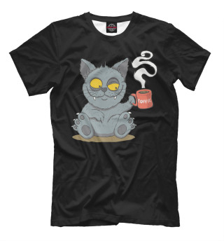 Мужская футболка Кот с кофе