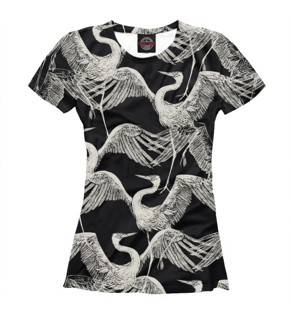 Женская футболка с притом Птицы цвета Белый Женская футболка с изображением Птицы цвета Белый