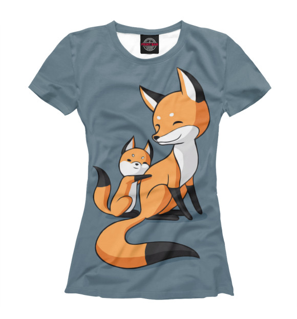 Женская футболка с изображением Лисица с лисёнком цвета Белый