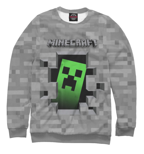Мужской свитшот с изображением Minecraft Creeper цвета Белый