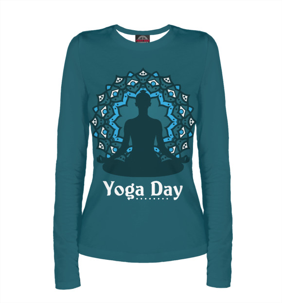 Женский лонгслив с изображением International yoga day цвета Белый