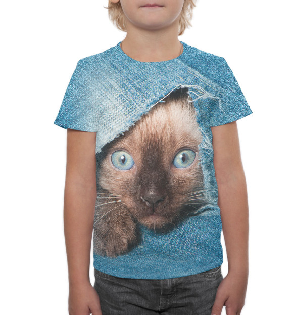 Футболка для мальчиков с изображением Кот цвета Белый