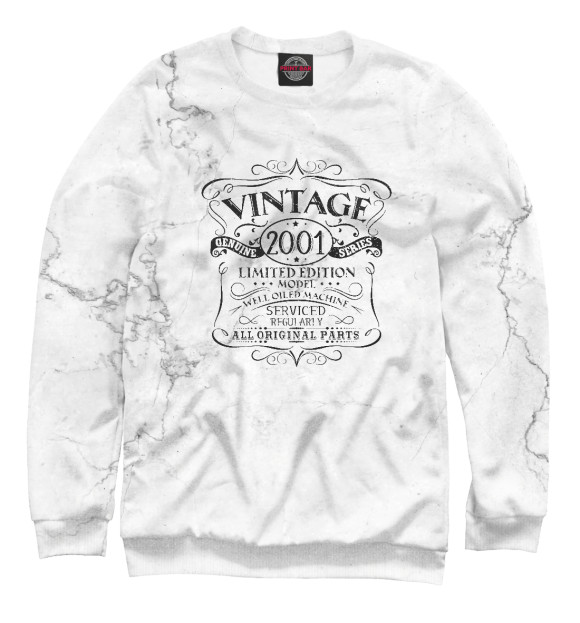 Мужской свитшот с изображением Vintage 2001 Birthday цвета Белый