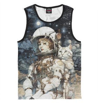 Майка для мальчика Космонавт с белым полосатым котом
