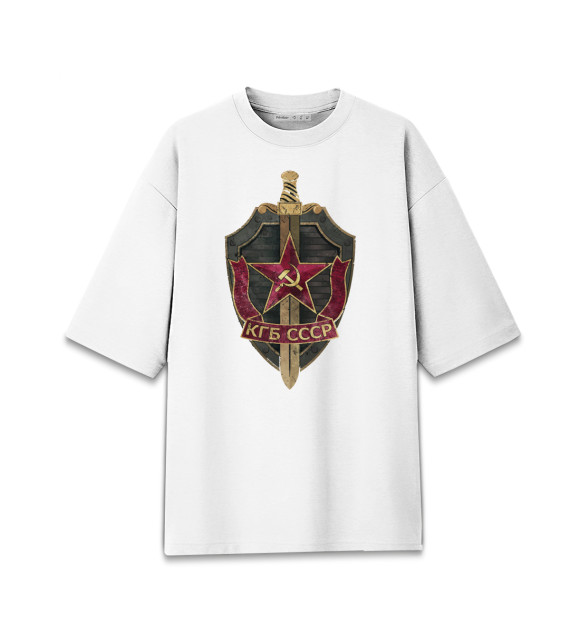 Женская футболка оверсайз с притом СССР КГБ цвета Белый Женская футболка оверсайз с изображением СССР КГБ цвета Белый