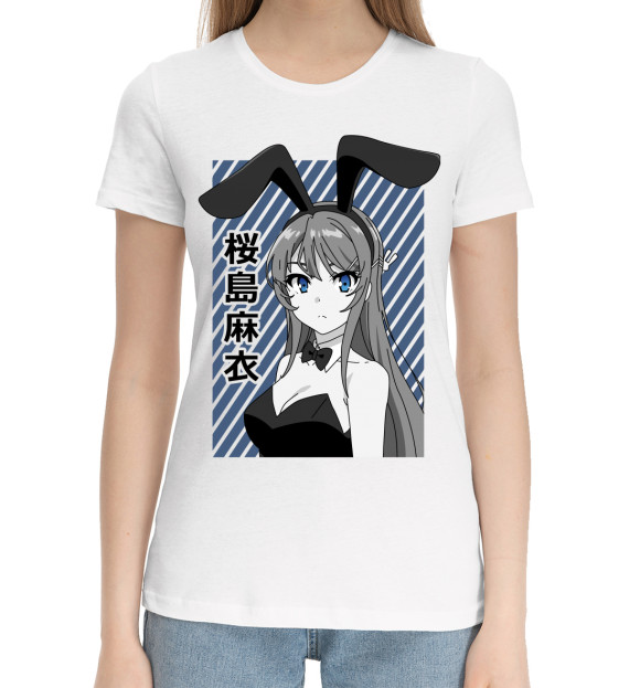 Женская хлопковая футболка с притом Маи цвета Белый Женская хлопковая футболка с изображением Маи цвета Белый