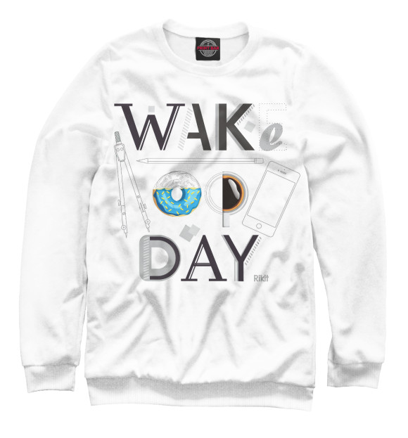 Мужской свитшот с изображением Say wake up day цвета Белый