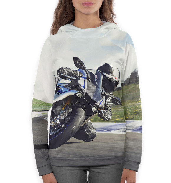 Женское худи с изображением Мотоциклист цвета Белый