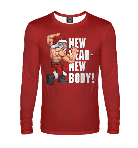 Мужской лонгслив с изображением New Year - New Body! цвета Белый