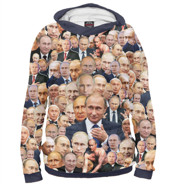 Мужское худи с изображением Путин коллаж цвета Белый