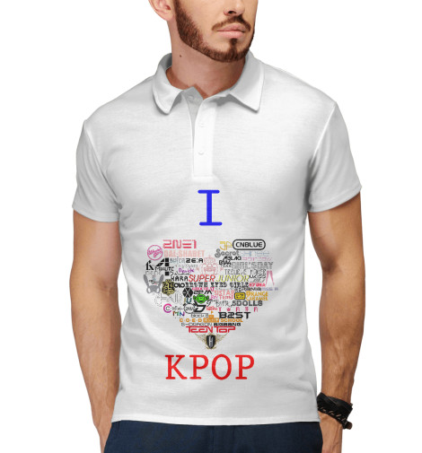 

Поло Print Bar, Белый, I love KPOP
