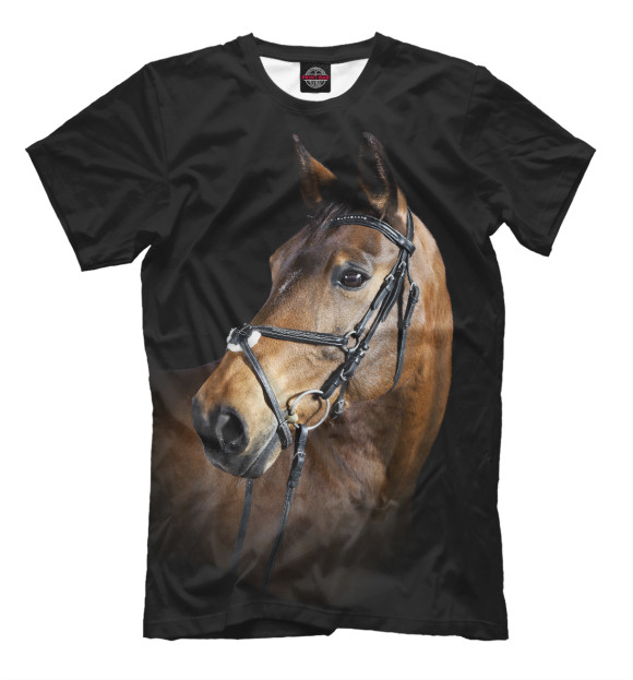 Мужская футболка с изображением Гнедая лошадь цвета Белый