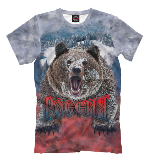 Мужская футболка с изображением Русский Медведь цвета Серый