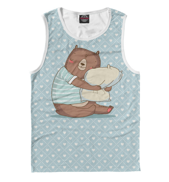 Майка для мальчика с притом Сонный мишка с подушкой цвета Белый Майка для мальчика с изображением Сонный мишка с подушкой цвета Белый