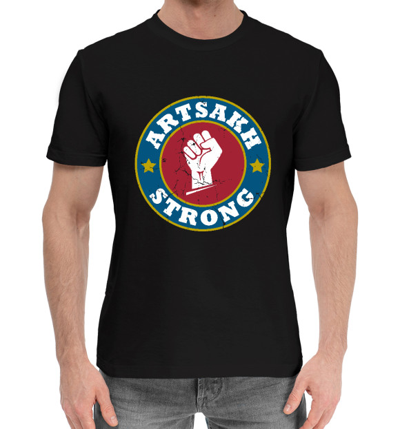Мужская хлопковая футболка с изображением Artsakh Strong цвета Черный