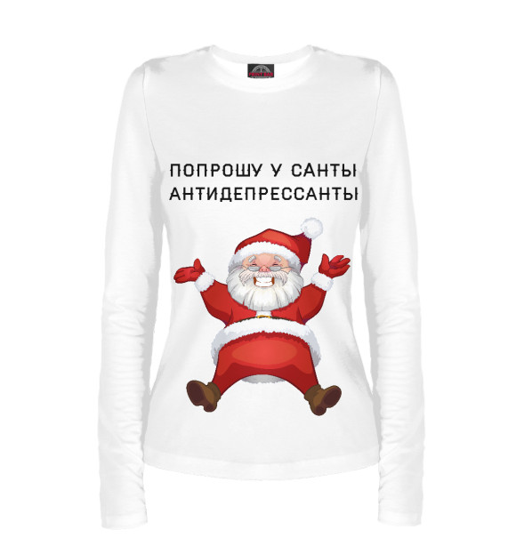 Женский лонгслив с притом Санта цвета Белый Женский лонгслив с изображением Санта цвета Белый