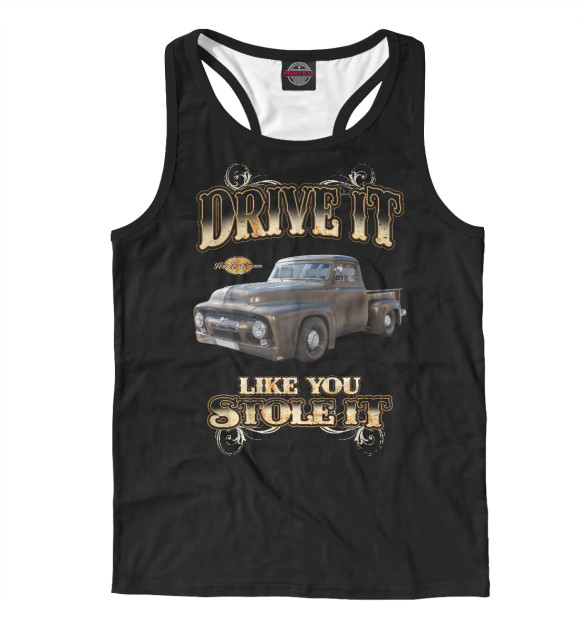 Мужская майка-борцовка с изображением Классический хотрод на черном цвета Белый